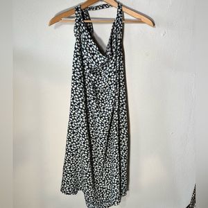 American Eagle Halter top Dress Sz L Black w Daisies Sleeveless